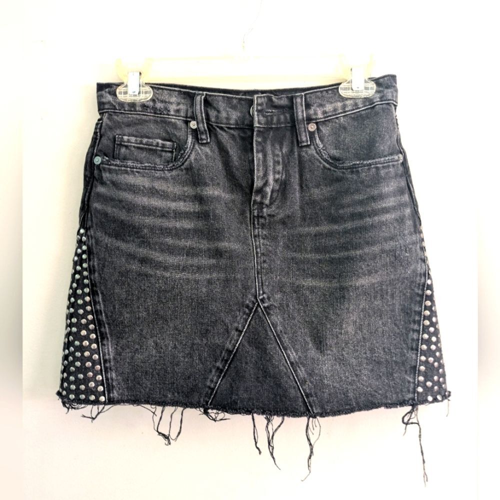 Blank NYC Studded Denim Mini Skirt Size 24 Black